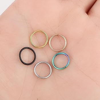 Set 5 Anelli Per Piercing Naso - Acciaio Chirurgico 316L, Misure 6-16 Mm, Multicolore - Foto 12