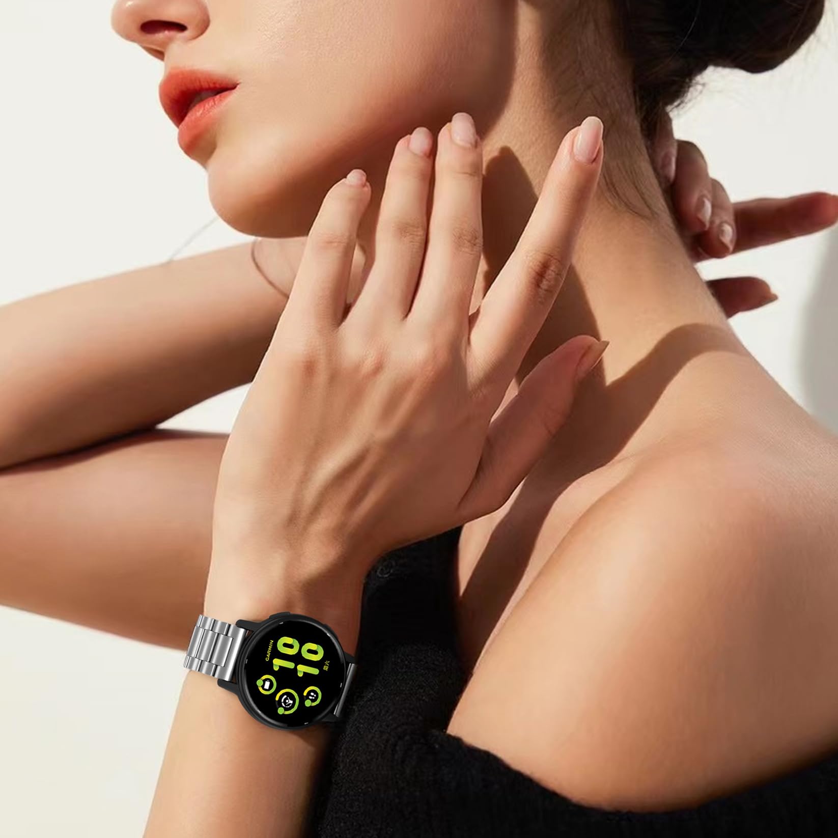 Bransoletka kompatybilna z Garmin Vivoactive 5 / Forerunner 245/645/55,20 mm, stal nierdzewna, metalowy pasek zamienny do Venu Sq/2 Plus, dla mężczyzn i kobiet