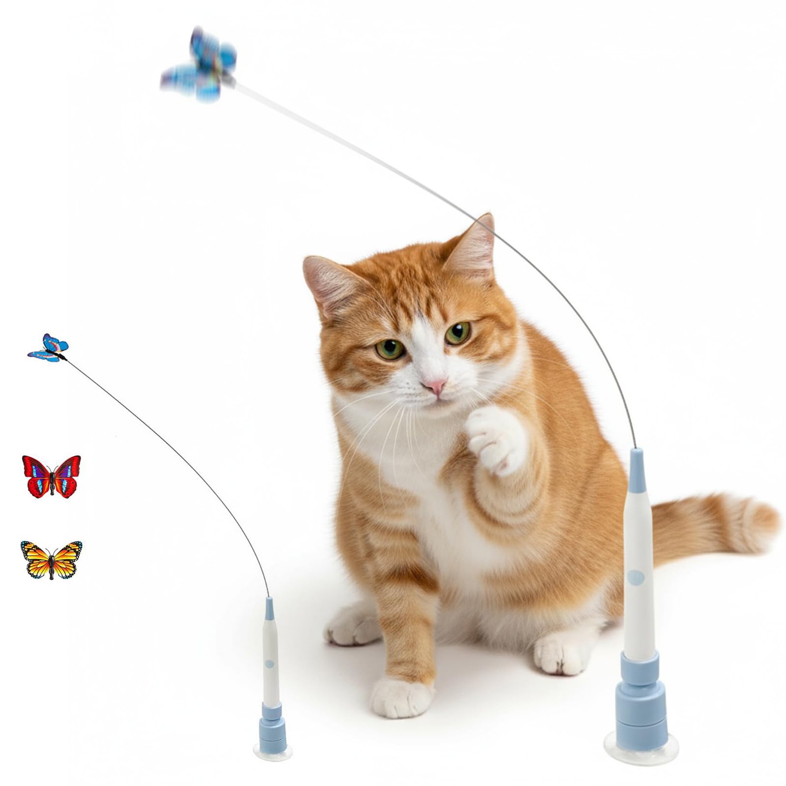 Giocattoli interattivi per gatti da interni, giocattolo elettrico a forma di farfalla con ventosa, bacchetta rotante per gatti, azione svolazzante coinvolgente per un divertimento giocoso