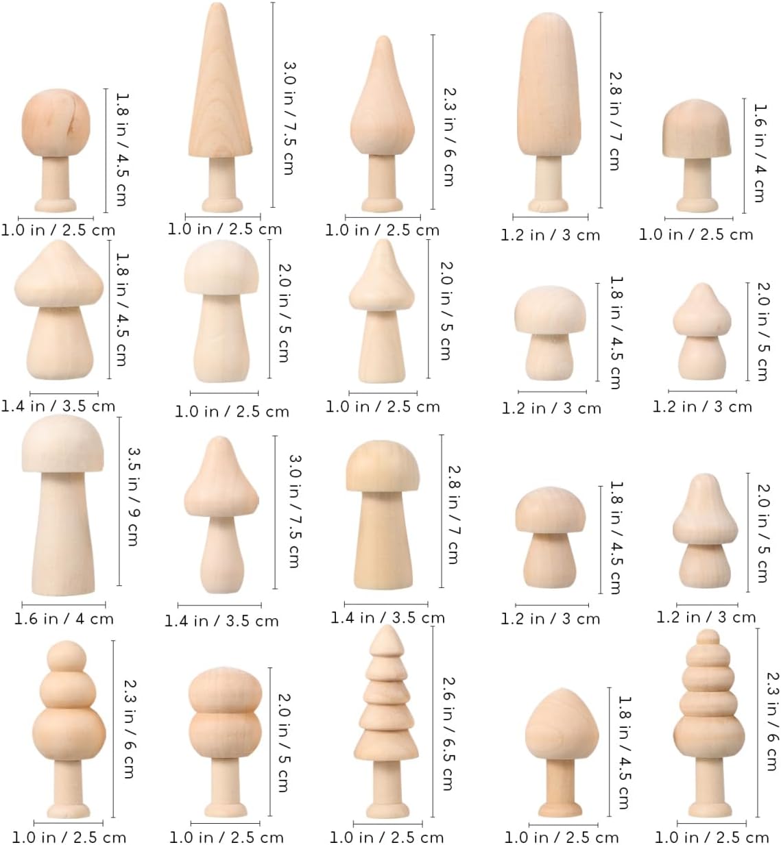 Yardwe 20pcs Unfinished Wooden Mushroom Mini Wooden Trees Natural Wood Decorations for Christmas DIY Arts Crafts Home Desk Bookshelves Ornaments
