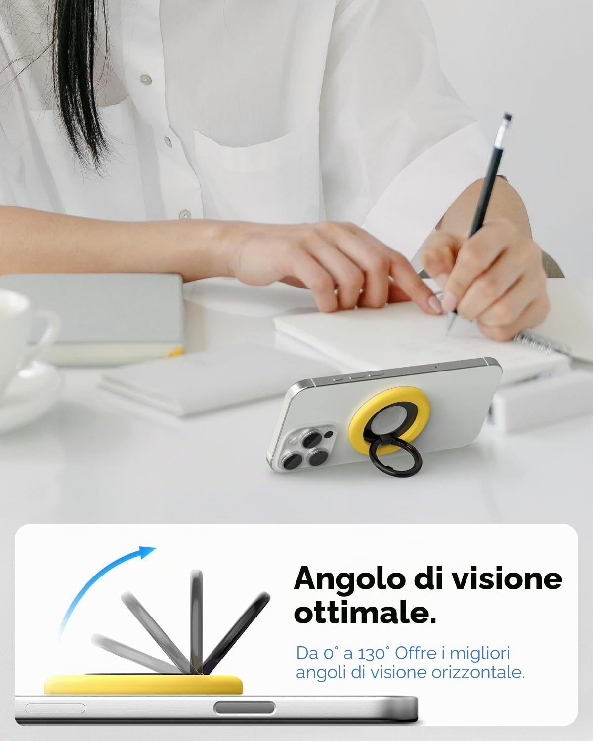 Spigen NanoPop MagFit Anello MagSafe per Telefono [Supporto a Cerniera Rotante] Compatibile con iPhone 17 17e 16 15 14 13 Pro e Cover MagSafe/Pixelsnap per Samsung S26 S25 Ultra, Pixel 10 10a - Giallo