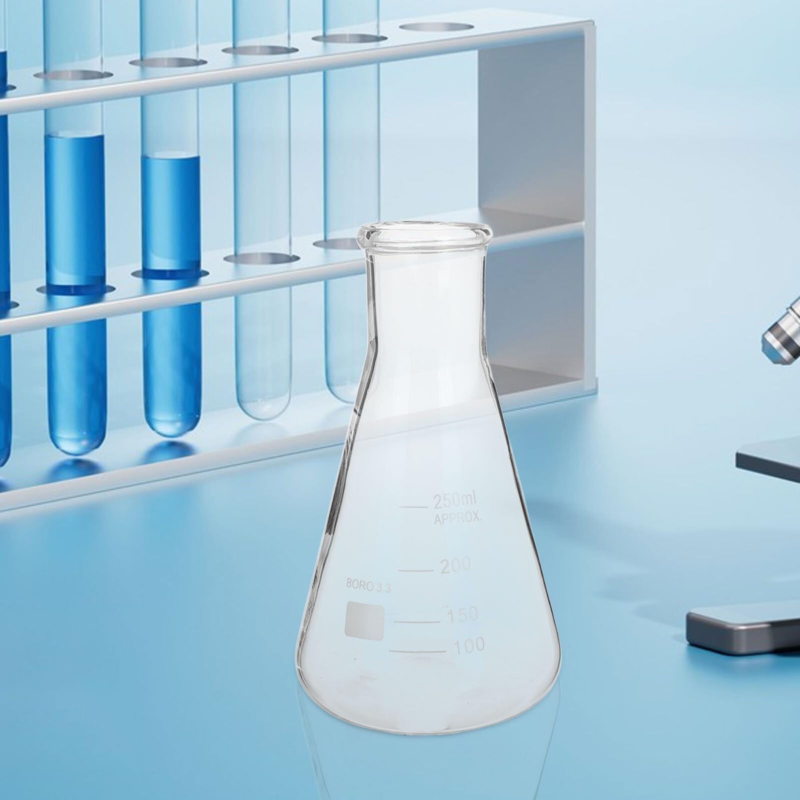Juego de 5 Matraces de Vidrio de Borosilicato de Alta Resistencia, Base Triangular y Capacidad Variada para Pruebas Científicas en Laboratorio
