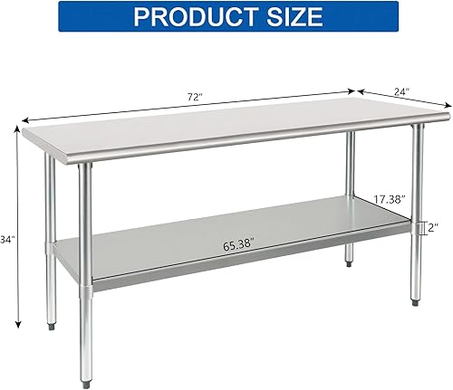 Miniatura 67 de HARDURA Mesa de acero inoxidable de 24 x 12 pulgadas con estante inferior y patas galvanizadas, mesa de trabajo de preparación comercial resistente