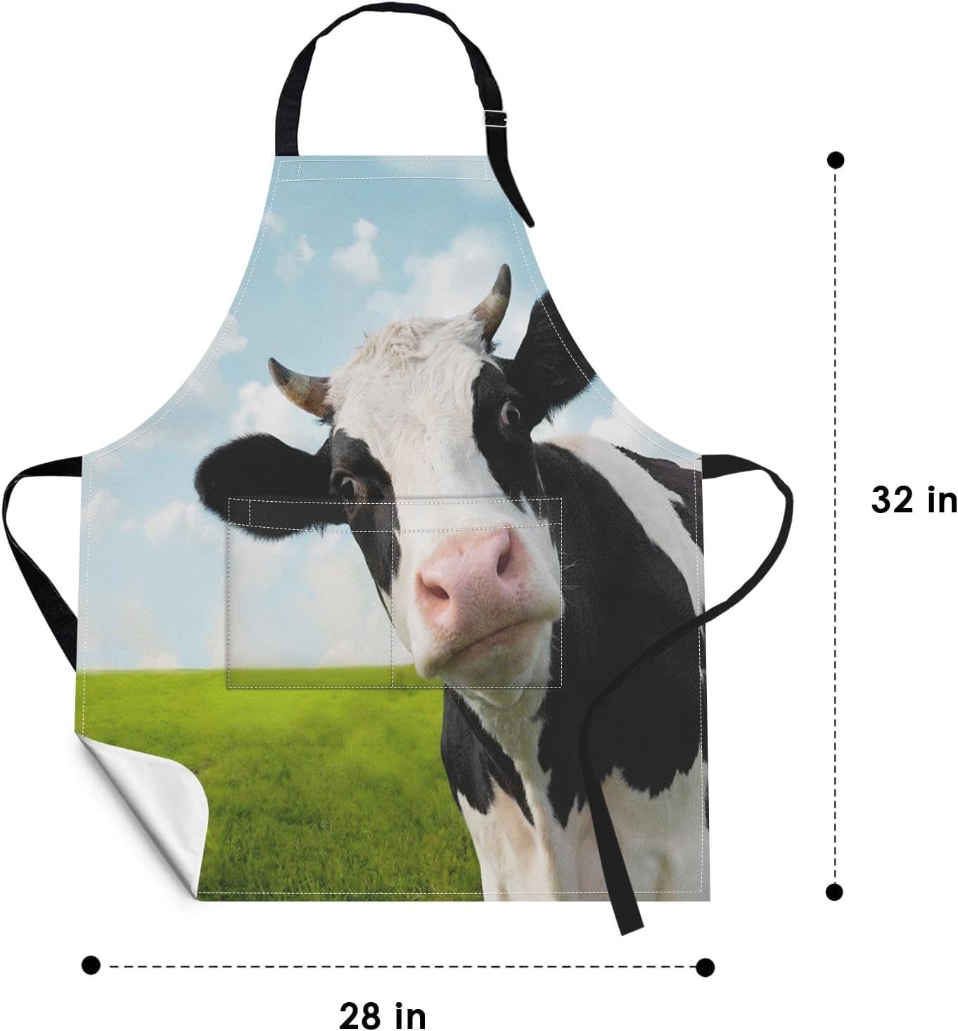 Britimes Apron with Pockets, 32x28 inch, for Women Men, Cow Green image 2