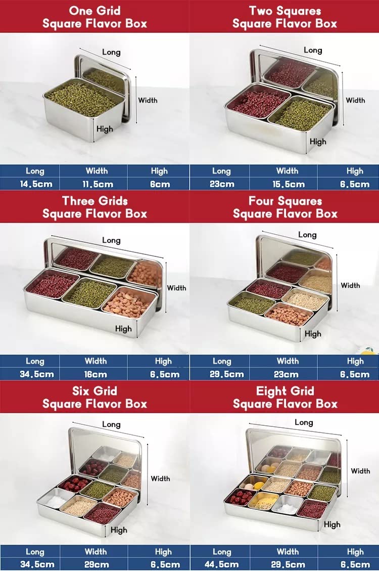 Xarra - Japanischer Mini-Behälter, Edelstahl Yakumi Mise En Place Box, Multi-Fach-Set für Lebensmittel, Kräuter, Gewürze und Gewürze (8 Fächer)