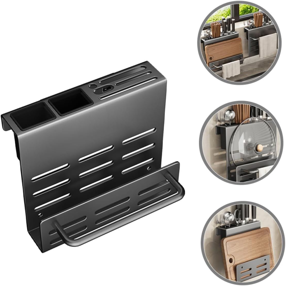 DECHOUS Multi-Functional Kitchen Cutlery Holder Rack Draining Design Gray Wall-Mounted Utensil Organizer for Knives Chopsticks and Cutting Boards Easy Installation for Home and Kitchen