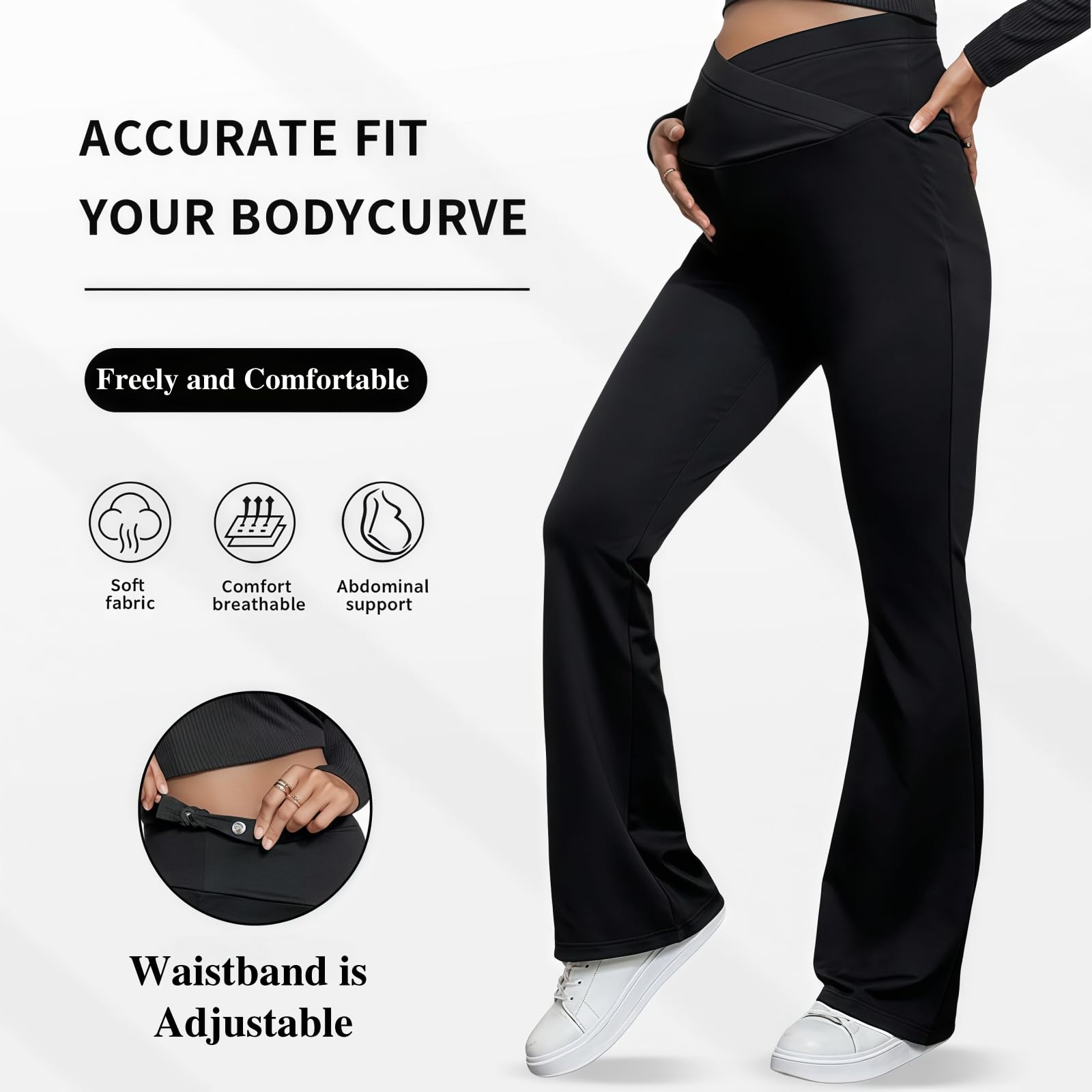 MANJIAMEI Pantalon de Grossesse Jambes Larges Femmes Taille Haute Doux et Élastique Vientre Entierement Couvert Pantalon de Sport de Grossesse Vêtements Loungewear Pantalon Évasé