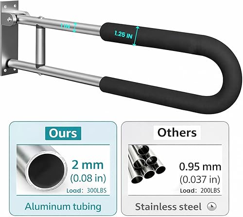 Miniatura 9 de Barra de seguridad plegable para inodoro, riel de soporte para discapacitados montado en la pared de aleación de aluminio para ancianos,