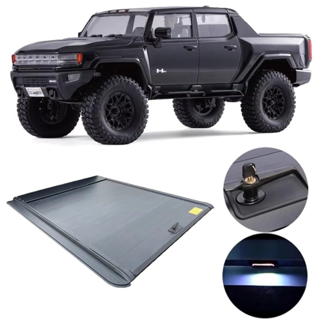 YBDFCBF Aluminum Retractable Tonneau Cover Compatible For GMC Hummer EV 2022 2023 2024 2025 Bed Cover with Lock, Durable Truck Back Cover Accessories(Key lock)