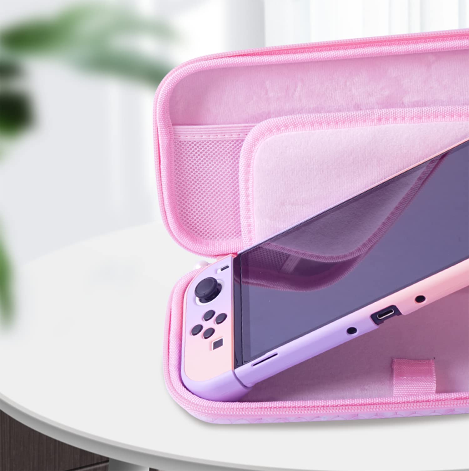 Funda de transporte compatible con Nintendo Switch OLED/Switch, bolsa protectora de carcasa rígida con 10 ranuras para tarjetas de juego para la consola Switch y sus accesorios (escama de pez rosa)