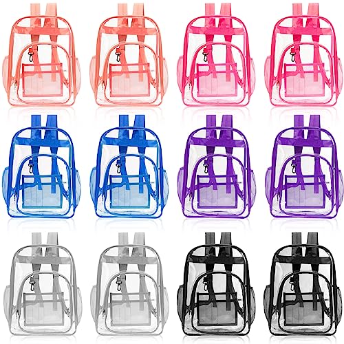 Image of 12 Pcs Clear Backpacks Bulk, Large Students School Bags, 17 inch, Multicolor