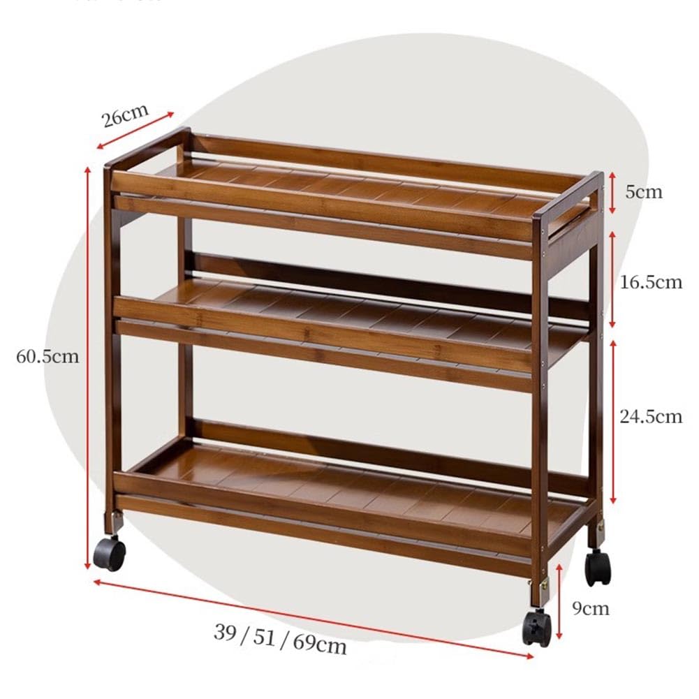 Carrito rodante de madera de 3 niveles para cocina, oficina y hogar, con ruedas, versátil aula y dormitorio