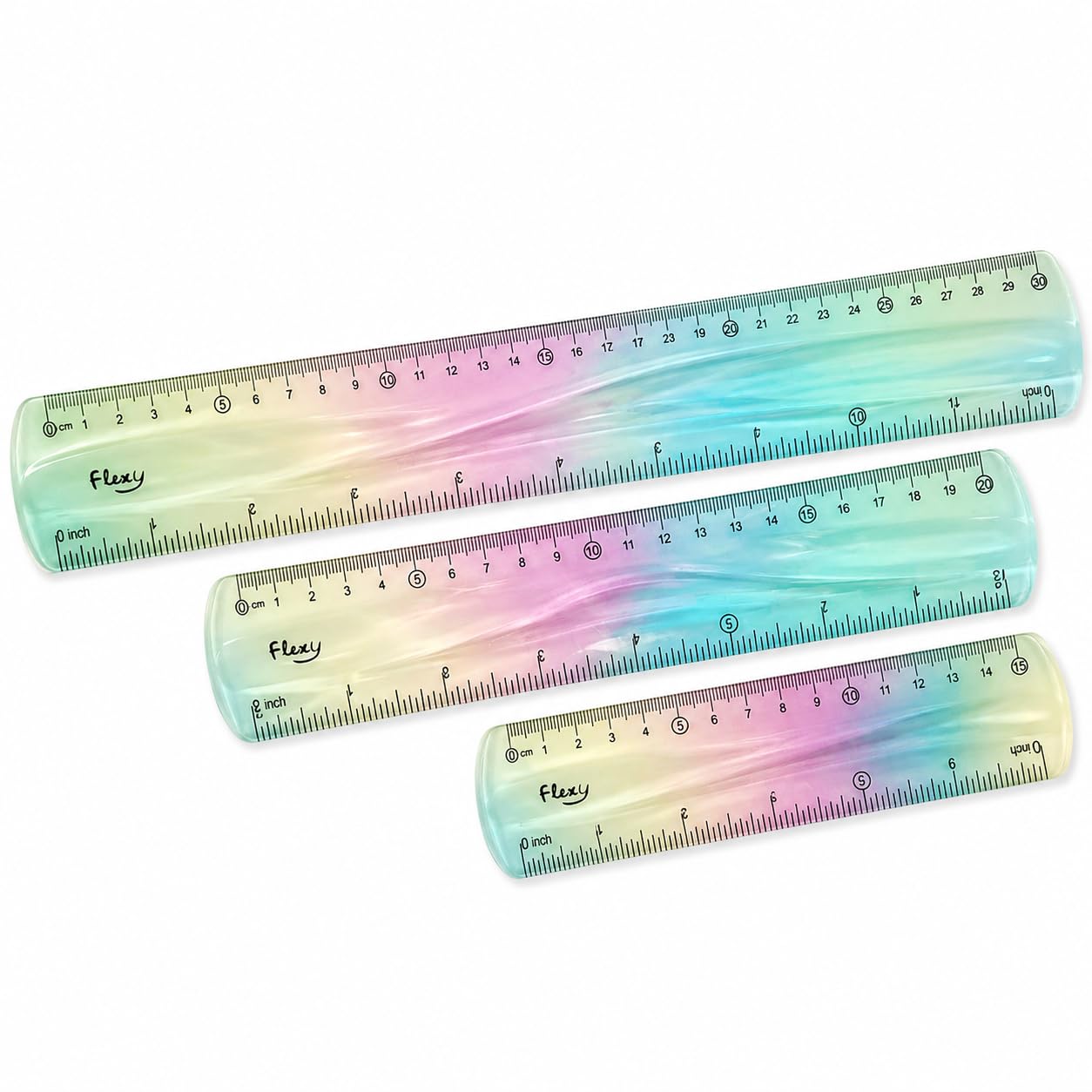 3 Pcs Flexible Ruler 30cm/20cm/15cm Colorful Bendable Unbreakable