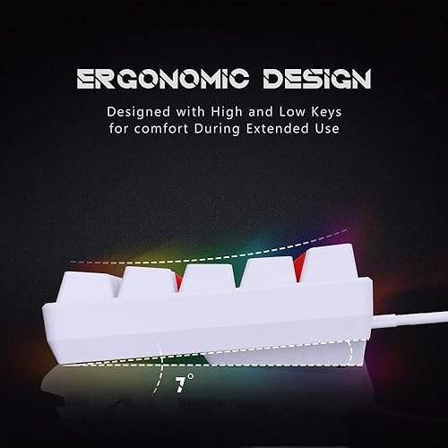 Miniatura 5 de abucow Teclado mecánico con cable 60% - Diseño compacto de 68 teclas, anti-fantasma completo, interruptor marrón intercambiable, teclas blancas y