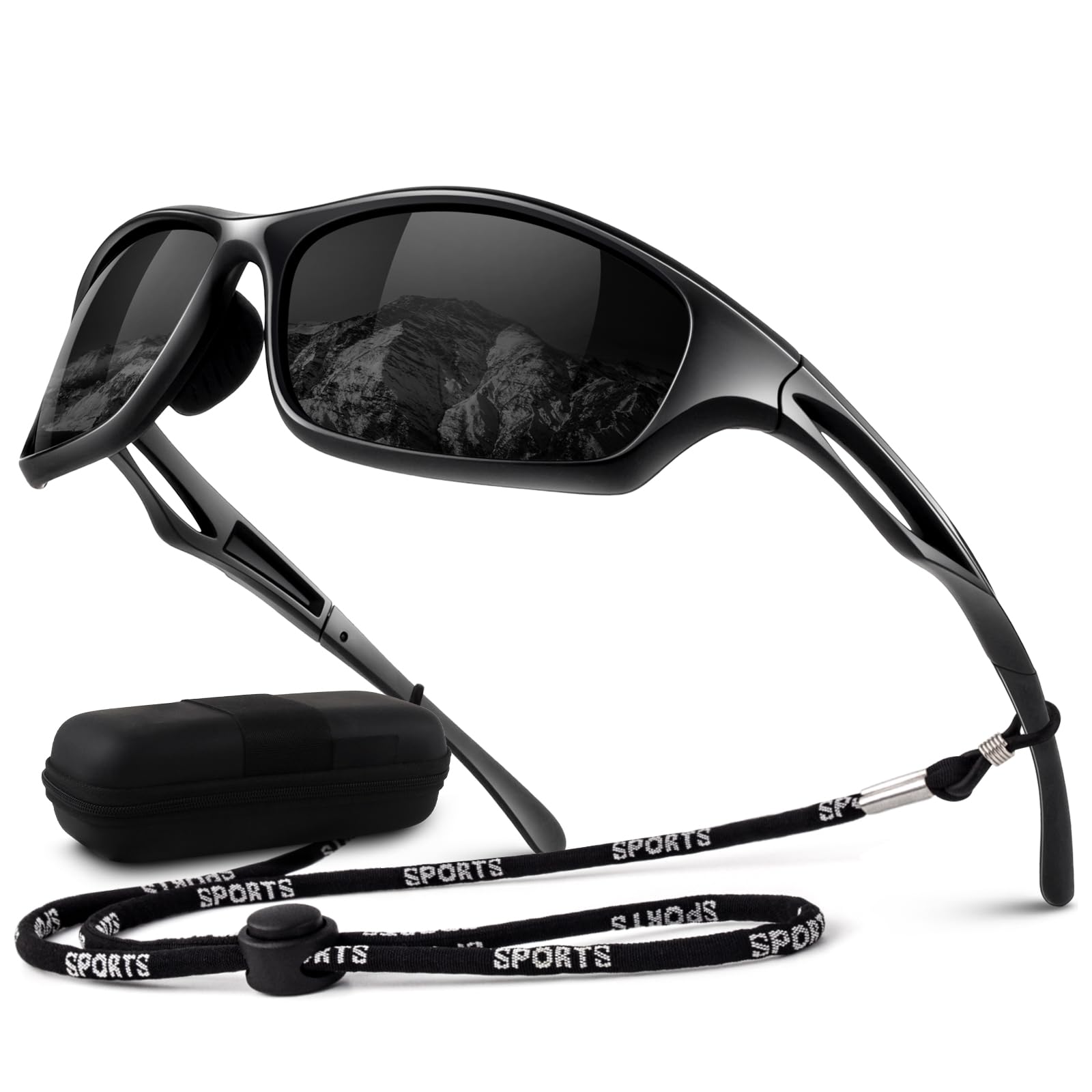 Polarised Sports Sunglasses for Men Driving Running Wrap Around TR90 Unbreakable Frame UV400 Protection