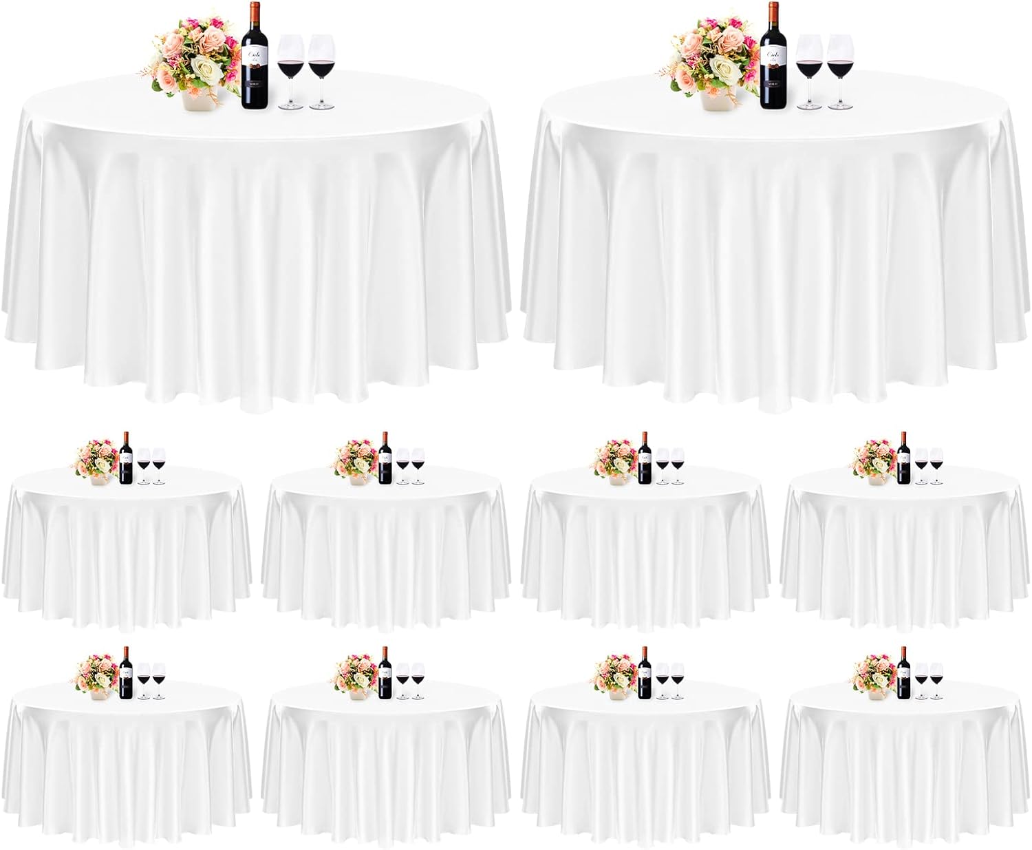 10 Pack Satin Tablecloth 90 Inch White Round Silky Satin