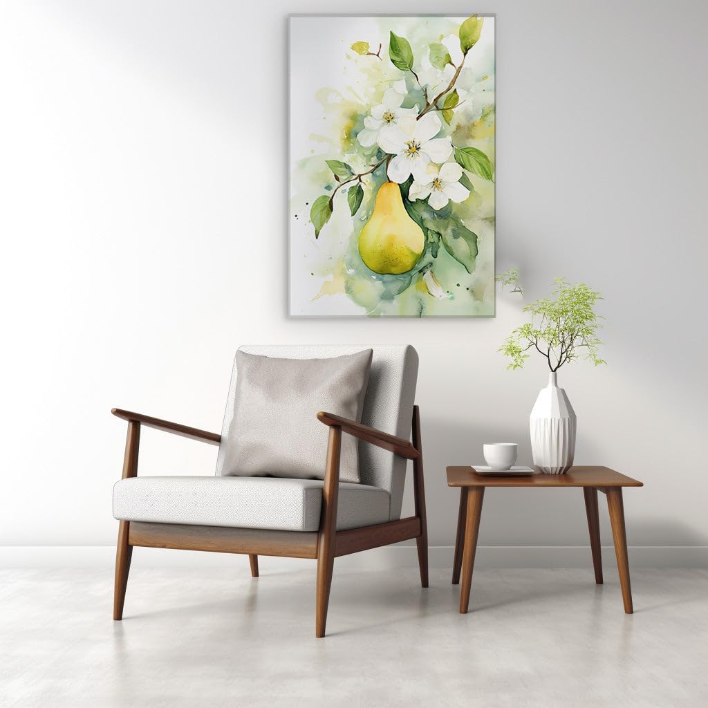 Canvas for Living room. Whispers of Spring: The Ethereal Pear Amidst Blossoms and Verdant Hues, 27 x 18 inch Canvas Wall Art - Expansive Panoramas - Modern Home Decor - 69x46 cm (27x18 inch)