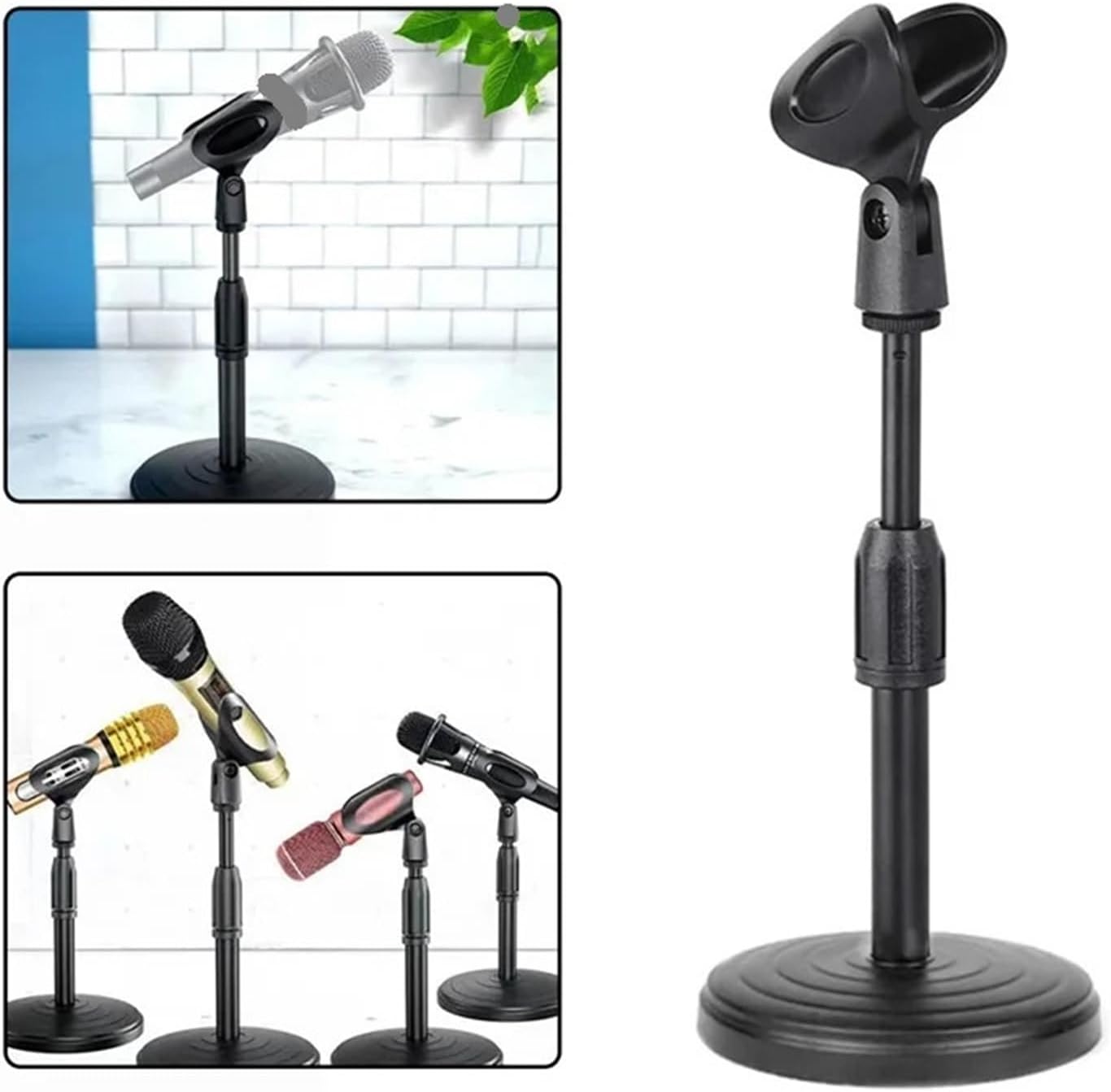 携帯用マイクスタンド、 デスクトップマイクスタンド（ブラック） 調整可能なリフティング＆ウェイトディスクベース付き