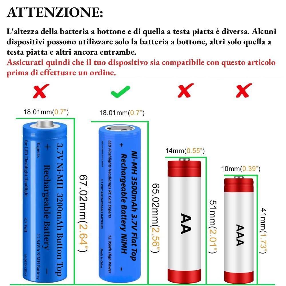 4 Pezzi 3500mAh Batteria Ricaricabile, 3.7V Flat Top NiMH Batterie, 3.7Volt Cima Piatta Alta Capacità Batterie Ricaricabili per Fotocamera/Piccolo Ventilatore/LED Lampada Frontale/Luci Solari, Blu
