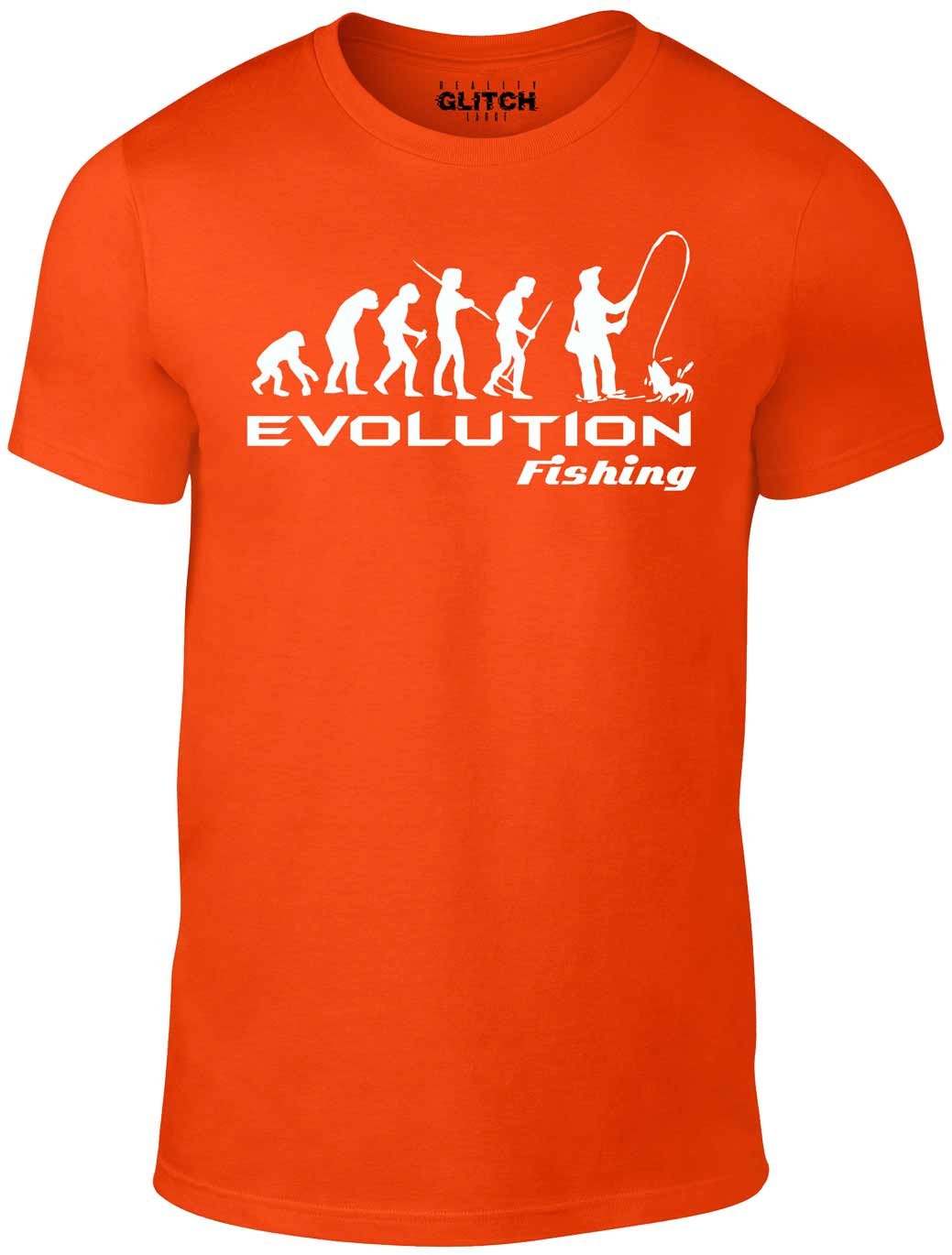 Reality Glitch Women's Orange Evolution Of Fishing T-Shirt (Small, )