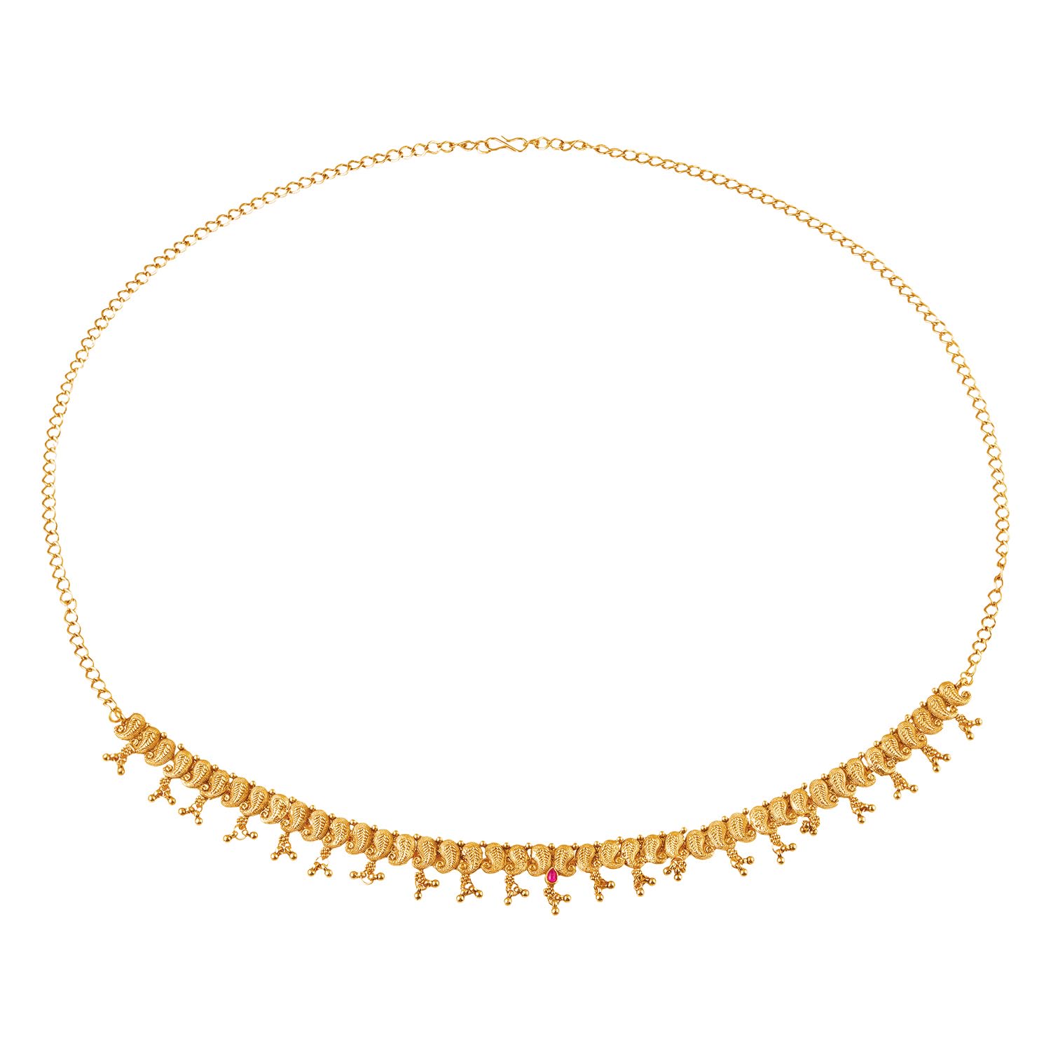 Faux Ruby Studded Gold Plated Ethnic Kamarbandh Belly Chain Jewellery for Women & Girls-image-14