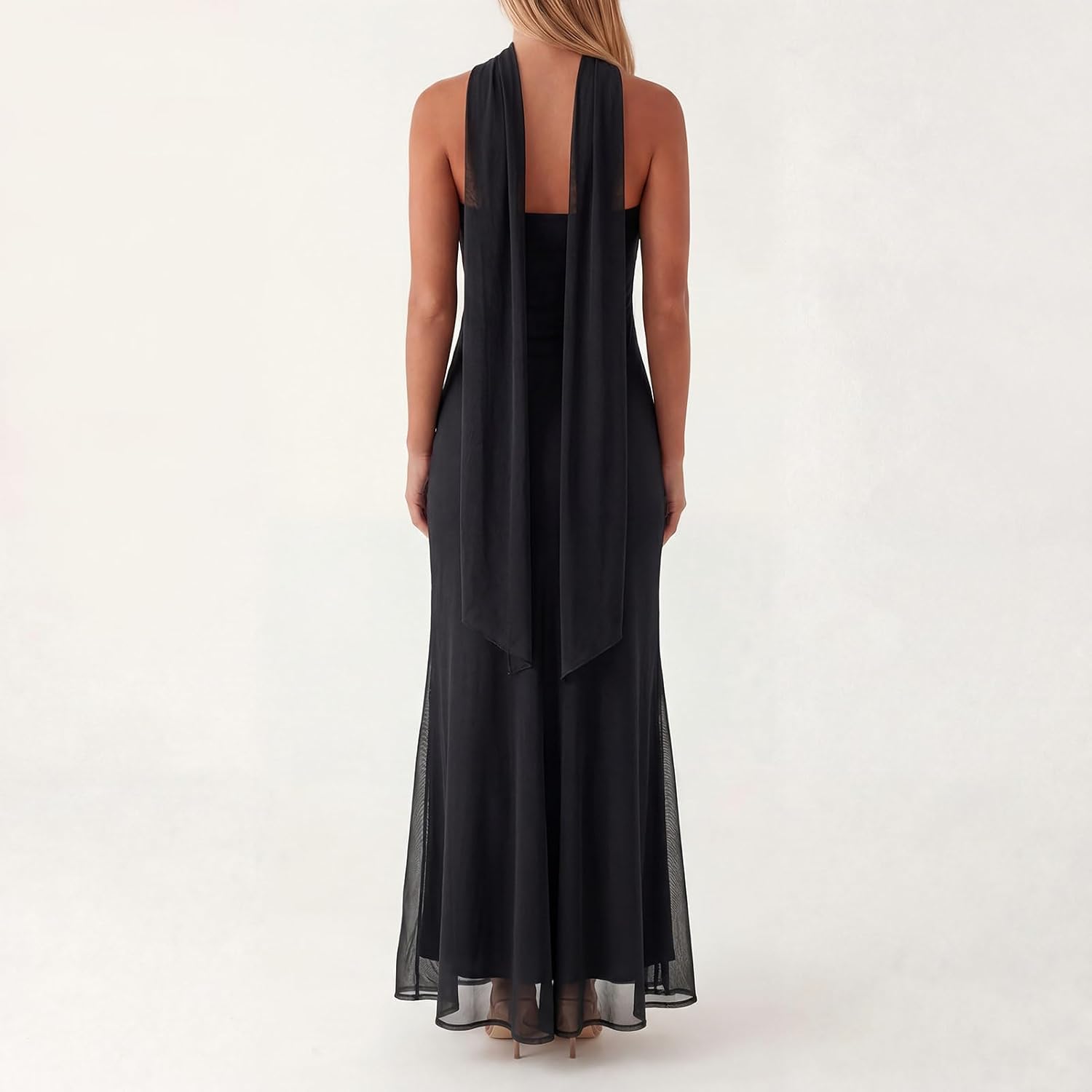 Women Floral Tube Maxi Dress with Scarf Summer Strapless Tube Bodycon Mesh Layer Cocktail Party Wedding Guest Dress