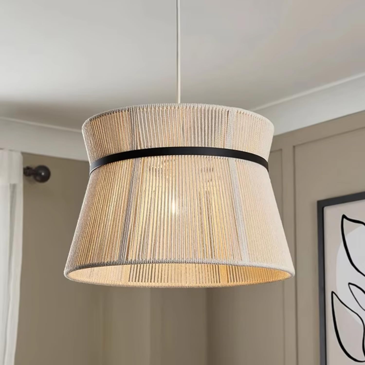 LYMSXAZOU Wabi Sabi Rattan Pendant Light - Chandelier for Dining Room Living Bedroom Woven Hemp Rope Hanging Lamp Fixture Stylish Home Decor