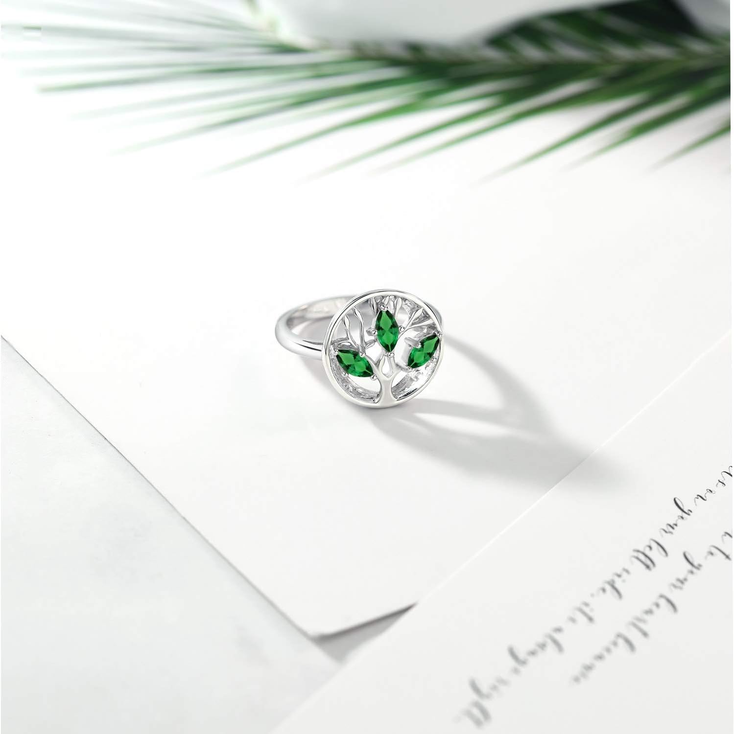Gem Stone King 925 Sterling Silver Green Nano Emerald Family Tree of Life Ring For Women (0.60 Cttw, Gemstone May Birthstone)