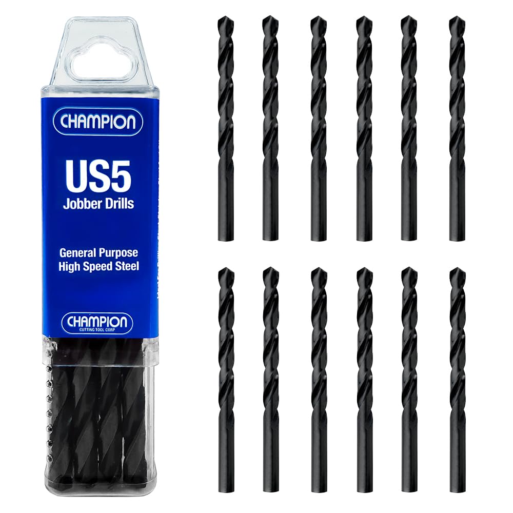 Champion Cutting Tool General Purpose Drill Bits for Metal and Wood (1/8 Inch) - 12 PCS - 118 Degree Point, High Speed Steel Straight Shank Drill Bits