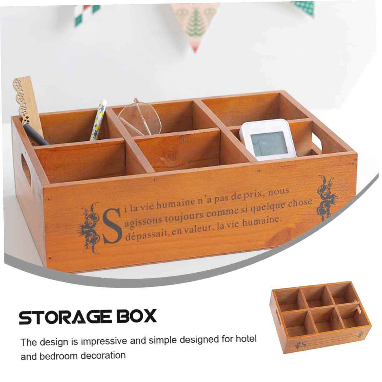 Caja de Almacenamiento Retro de Escritorio Seis Compartimentos de Madera