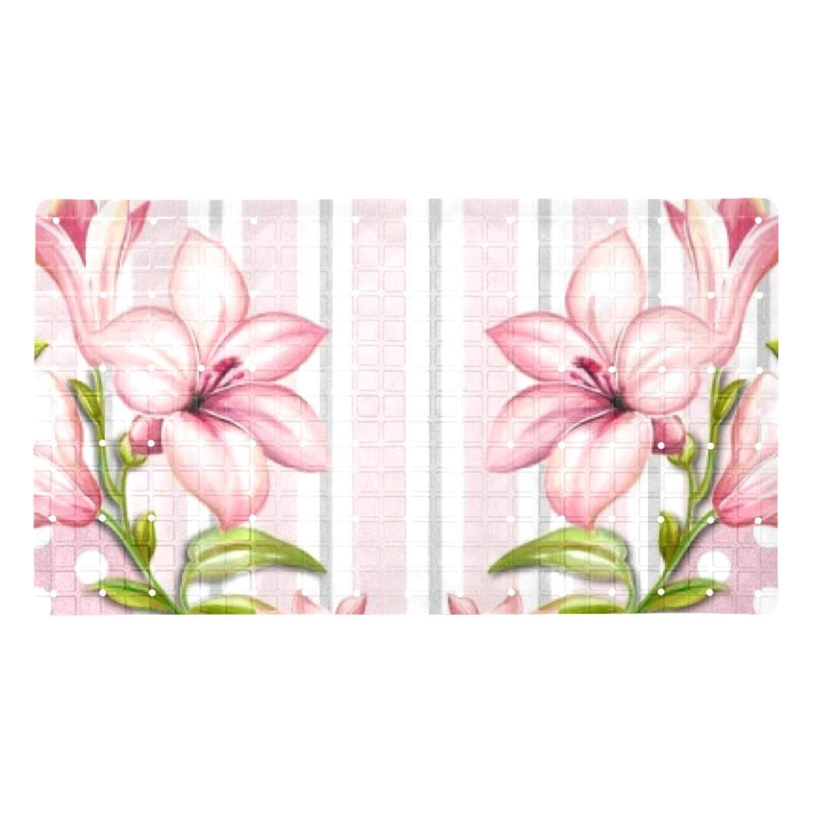 Tapis de bain antidérapant avec trous de drainage et motif fleur