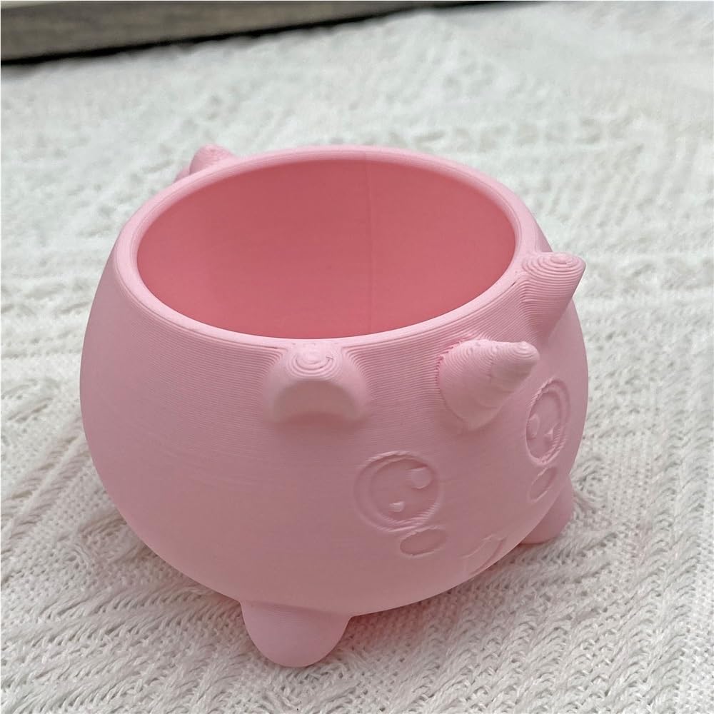 Cute Pig Succulent Planter Pot, Cartoon Flower Pots, Small Cactus Plant Container with Horn, Indoor Desk Windowsill, Gift for Plant Lovers(Pink) image 2