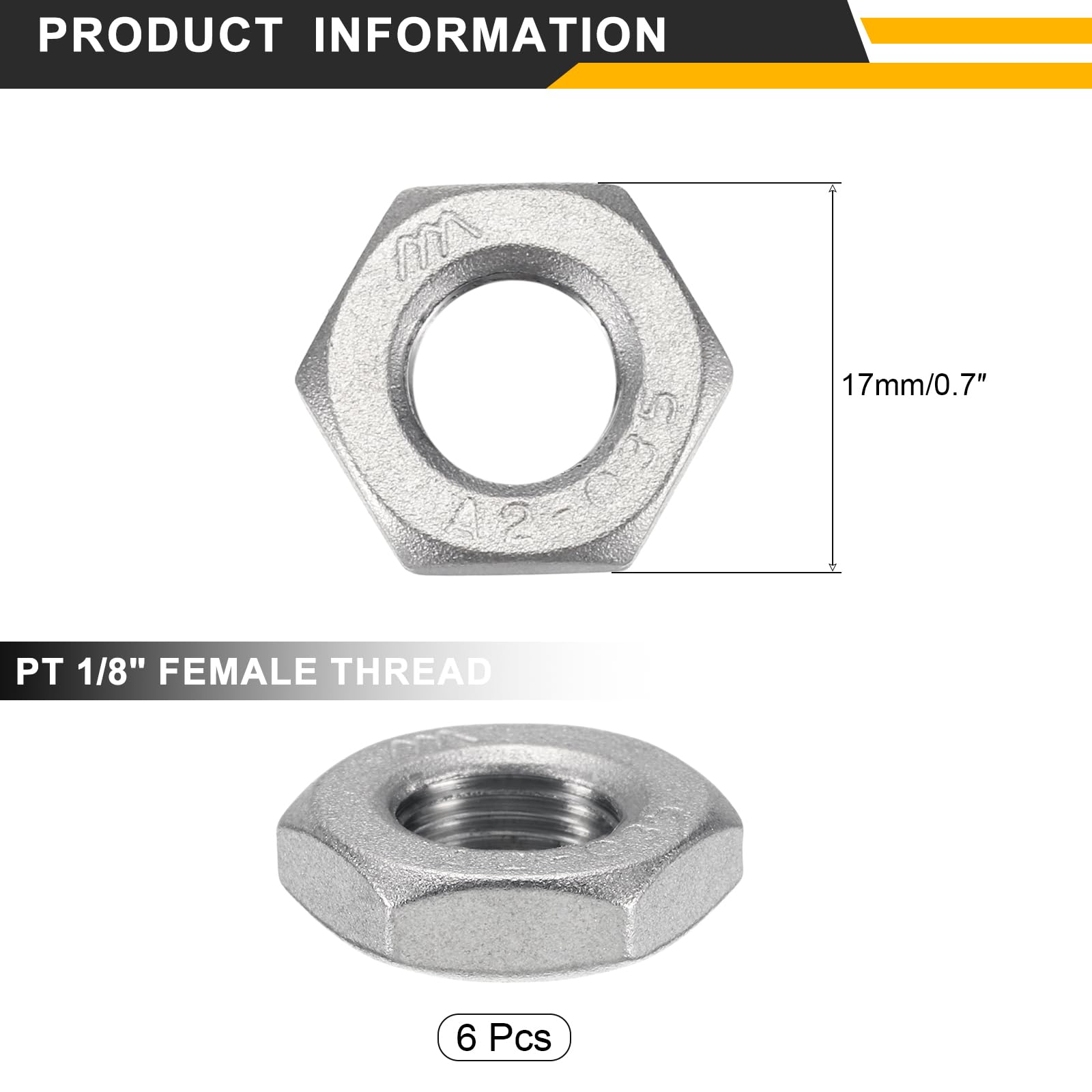 QUARKZMAN 6pz Dado per Raccordi a Compressione in Ghisa, Dado in Acciaio Inossidabile 304 PT 1/8" Filettatura Femmina Fissaggio Idraulico, Idropulitrice e Pulitore Sottoscocca