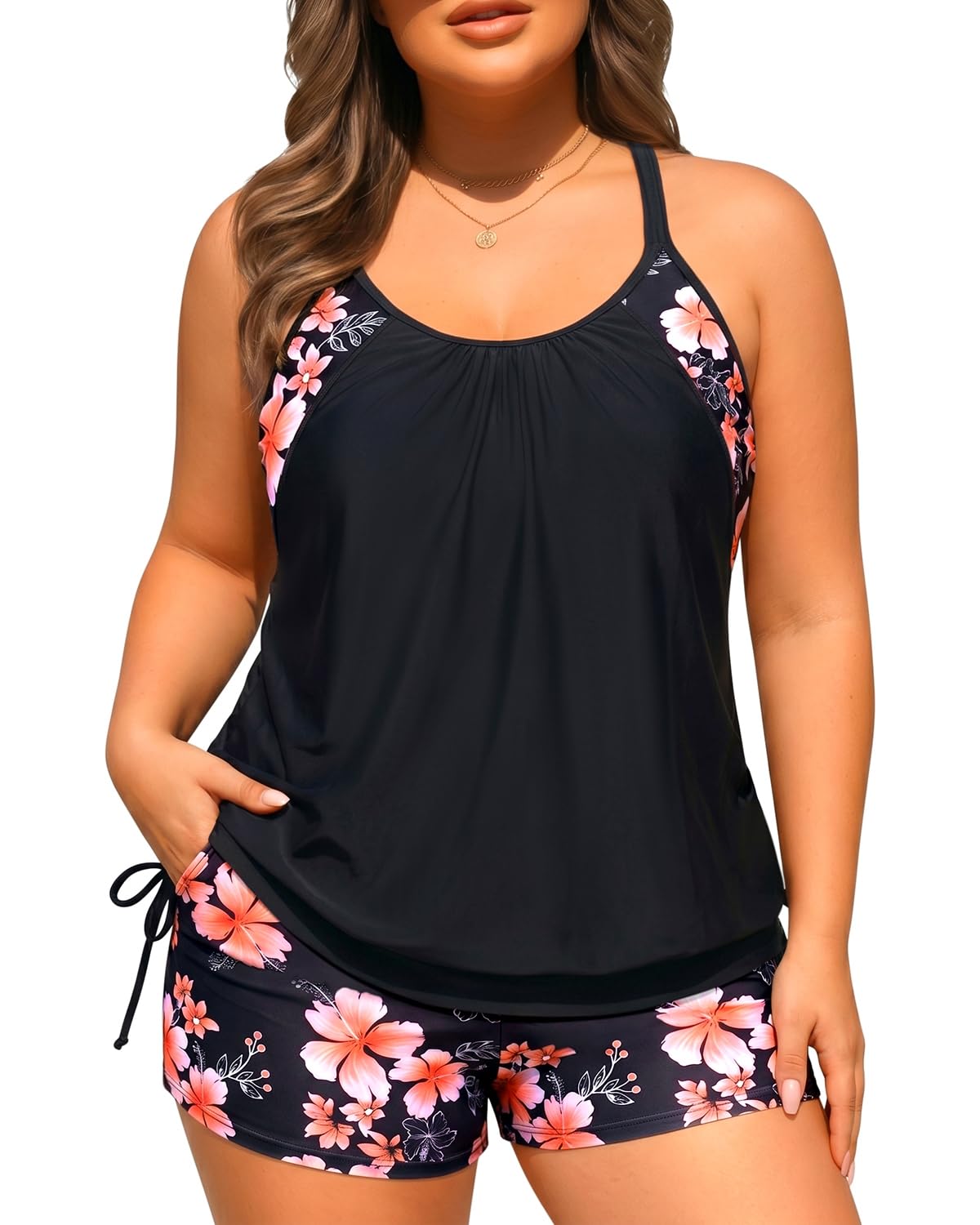Holipick Womens Plus Size Tankini with Shorts Two Piece Swimsuits