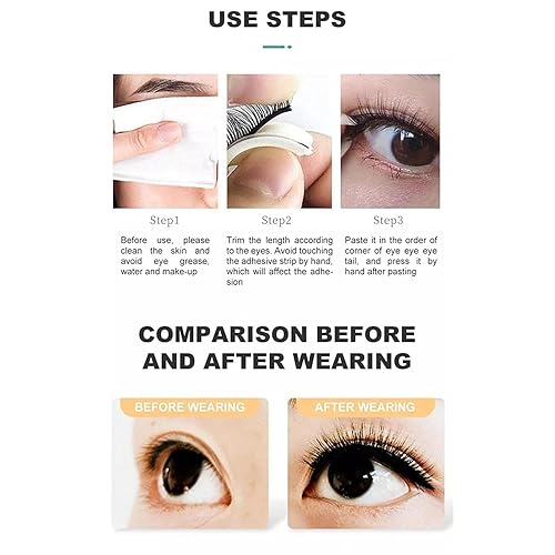 Miniatura 2 de 50 tiras de pestañas autoadhesivas para cómodas pestañas postizas, suministros de extensión de pestañas, pestañas postizas, sin pegamento, pestañas