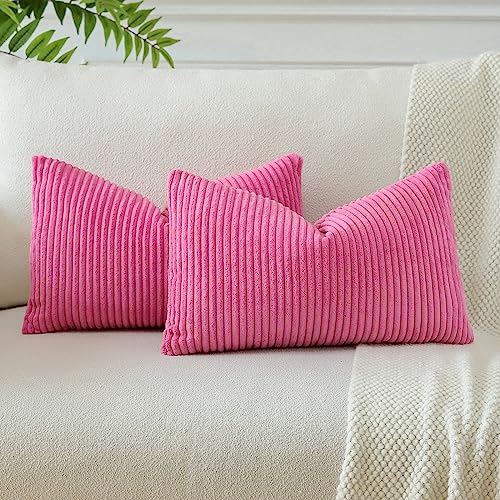 JOTOM 2er Set Cord Kissenbezüge Kissenhülle Dekorative Zierkissen Sofakissen Couchkissen Dekokissen Kissenbezug Deko Kissenhülle für Sofa Wohnzimmer 30x50cm Rosa Rot