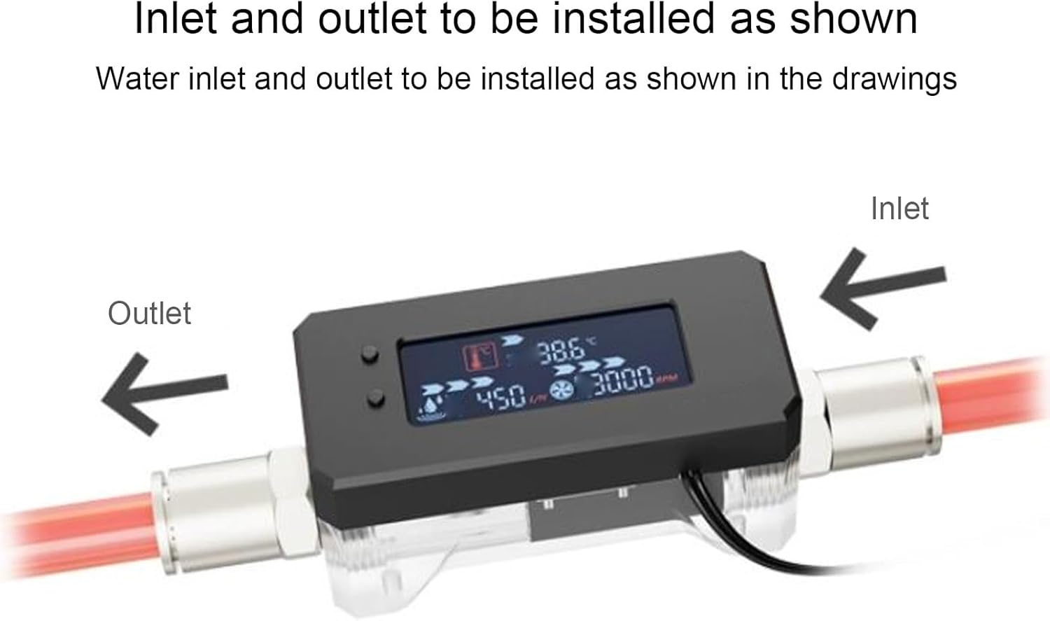GOWENIC G1/4 Inline PC Water Cooling Flow Meter, Electronic Flow Indicator with OLED Display, Coolant Flow Speed and Temperature Alarm