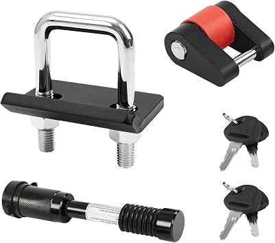 Hitch Lock Set Keyed Alike, 5/8" Dia Trailer Hitch Lock Fits Class III, IV, V Receivers, Anti-Rattle Hitch Tightener for 1.25" and 2" Hitches, 1/4" Dia Trailer Tongue Lock for Tow Boat RV Truck