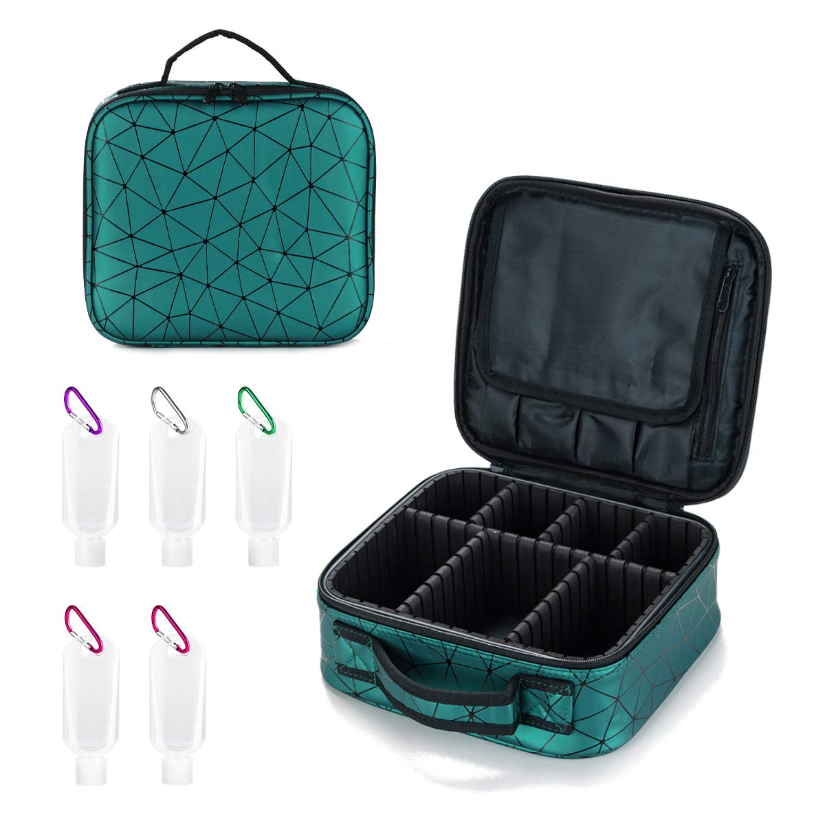 LocisneOutletLocisne Make Up Bag Case Cosmetic PU Box Organizer with Detachable Compartments Bottling,Diamond Shape Pattern
