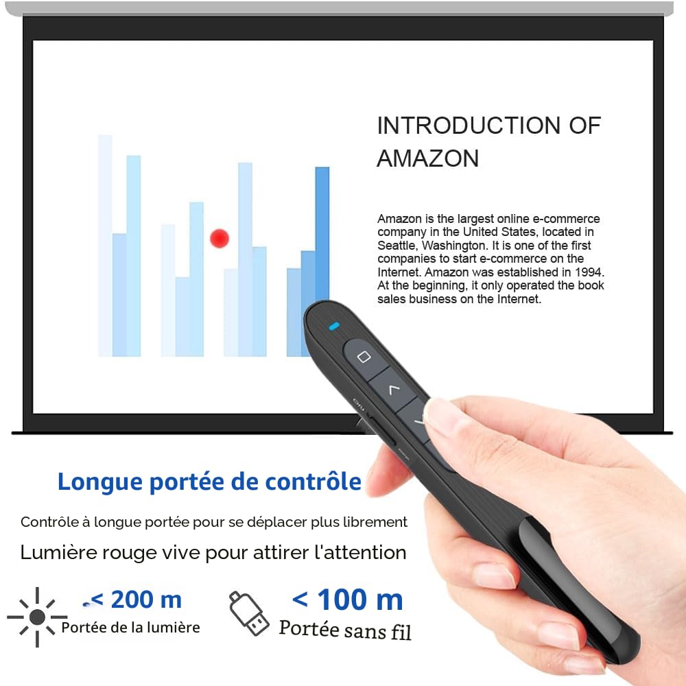 Powerpoint, 2.4GHz USB Presentation Cliqueur Zapette Powerpoint Pointeur Slide Télécommande de Présentation sans Fil pour Ordinateur PC Portable