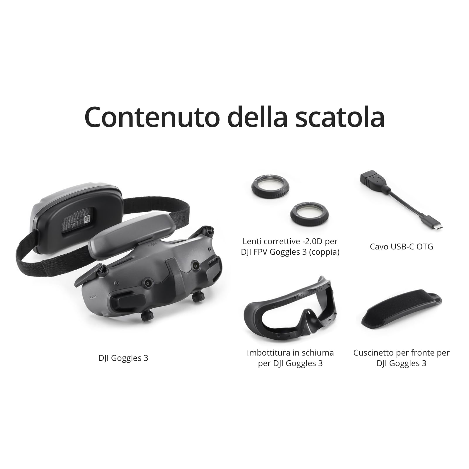 DJI Goggles 3, visore FPV con straordinari schermi micro OLED, esperienza di volo immersiva, trasmissione video O4 HD, diottrie regolabili, streaming wireless, visore per drone