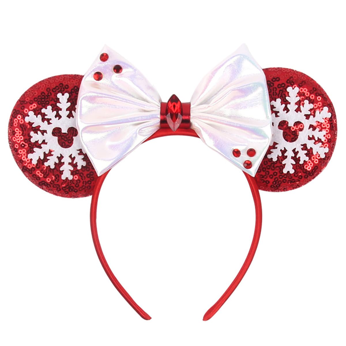 BPNHNA Christmas Mouse Ears Headband Peppermint Snowflakes Hairband Sequin Bow Hair Hoop Headpiece for Party Favors