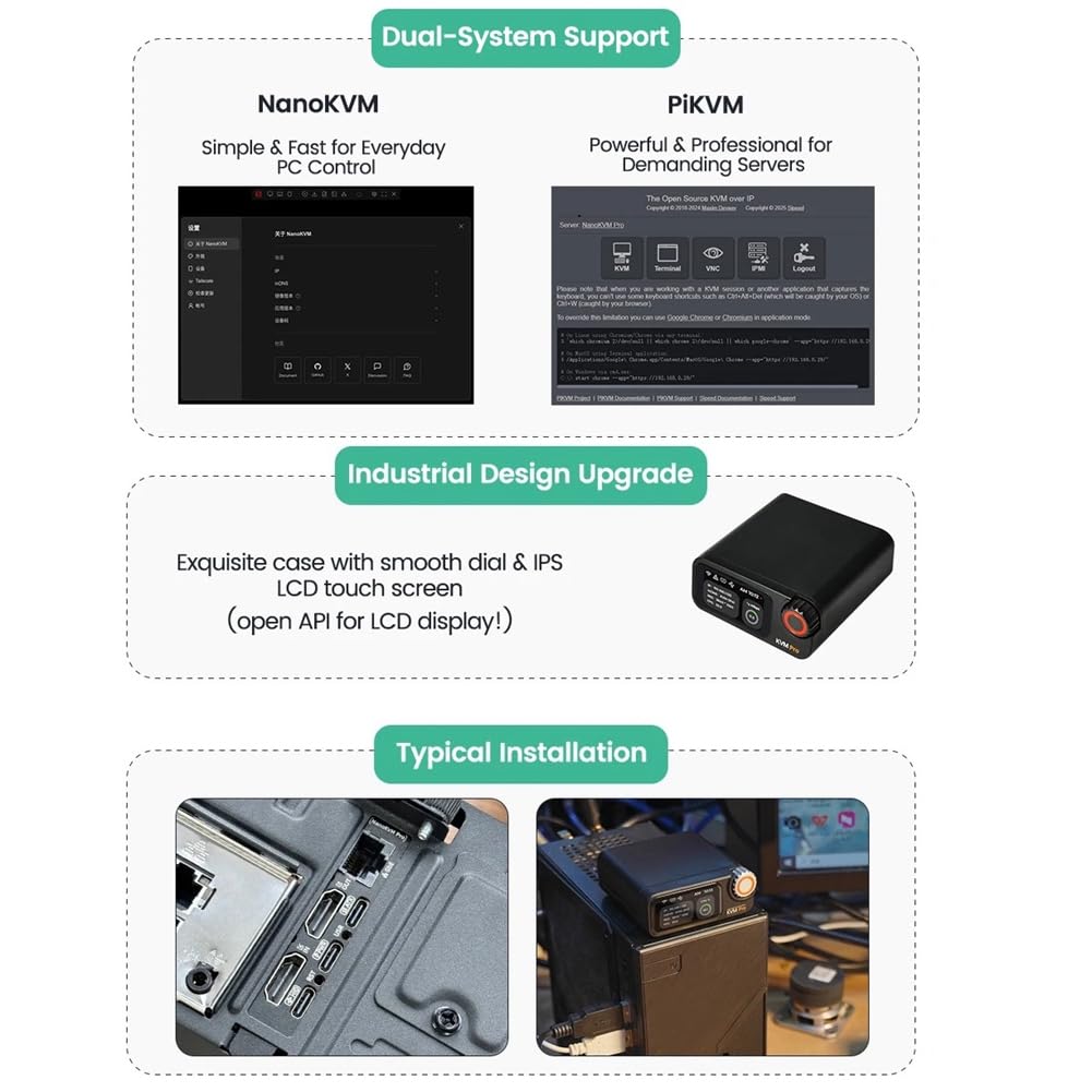 NanoKVM-Pro PiKVM 4K IP-KVM GbE WiFi6 Servidor HomeLab Escritorio WiFi Control Remoto NAS AI HD Segunda Pantalla Tira LED