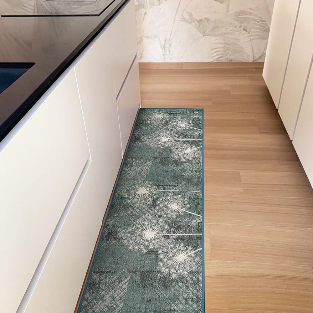 OLIVO.shop SPRINT TROPICAL Tappeto moderno cucina, Tappeto cucina antiscivolo lavabile, Tappeto cucina foglie, Passatoia cucina antiscivolo, vari colori e misure. (FLOWER BLUE, 50x180 cm)