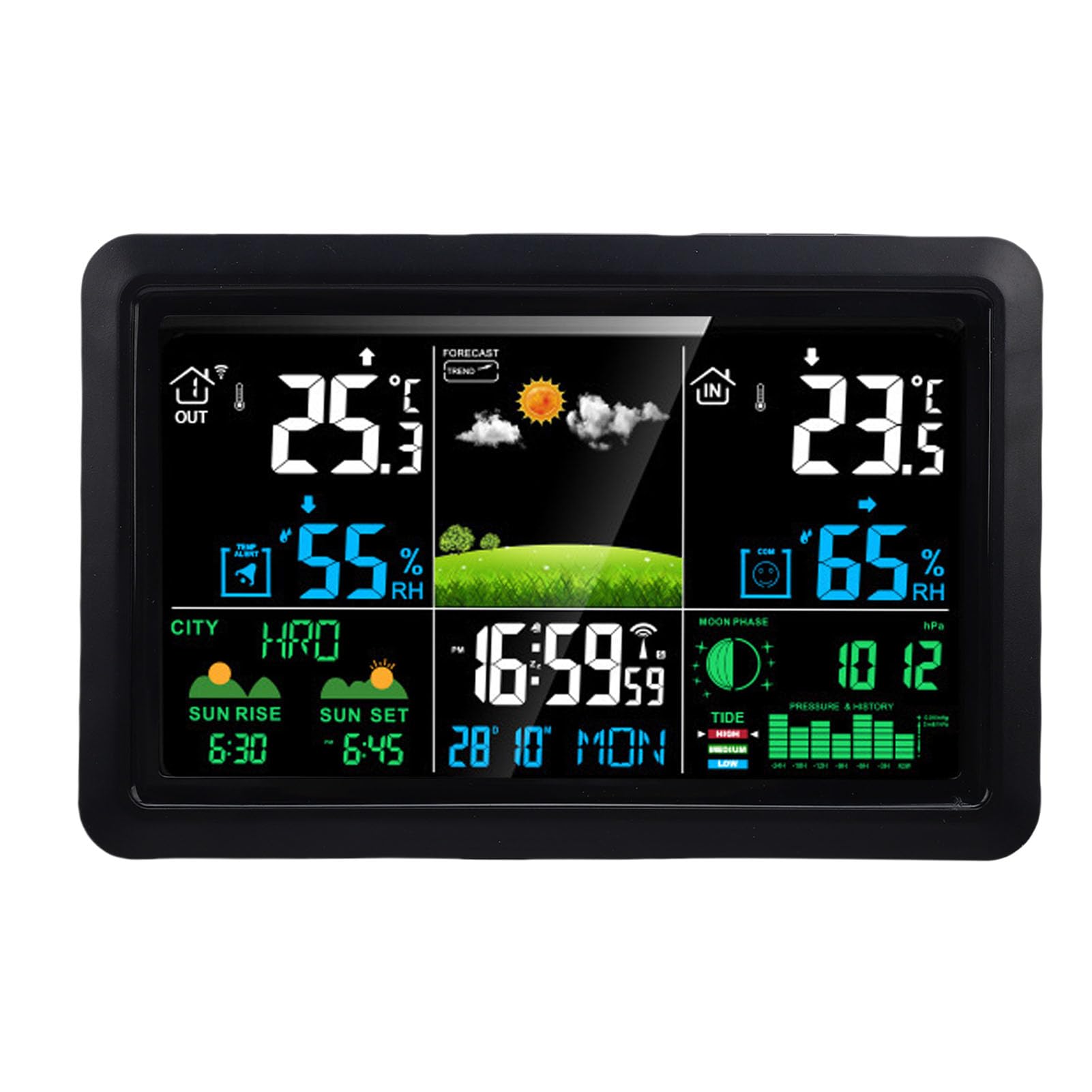 Stazione Meteorologica Wireless per Interni Esterni, Termometro Digitale con Display a Colori con Orologio Atomico, Previsioni Meteo, Monitoraggio dell'umidità della (Spina europea 220 V)