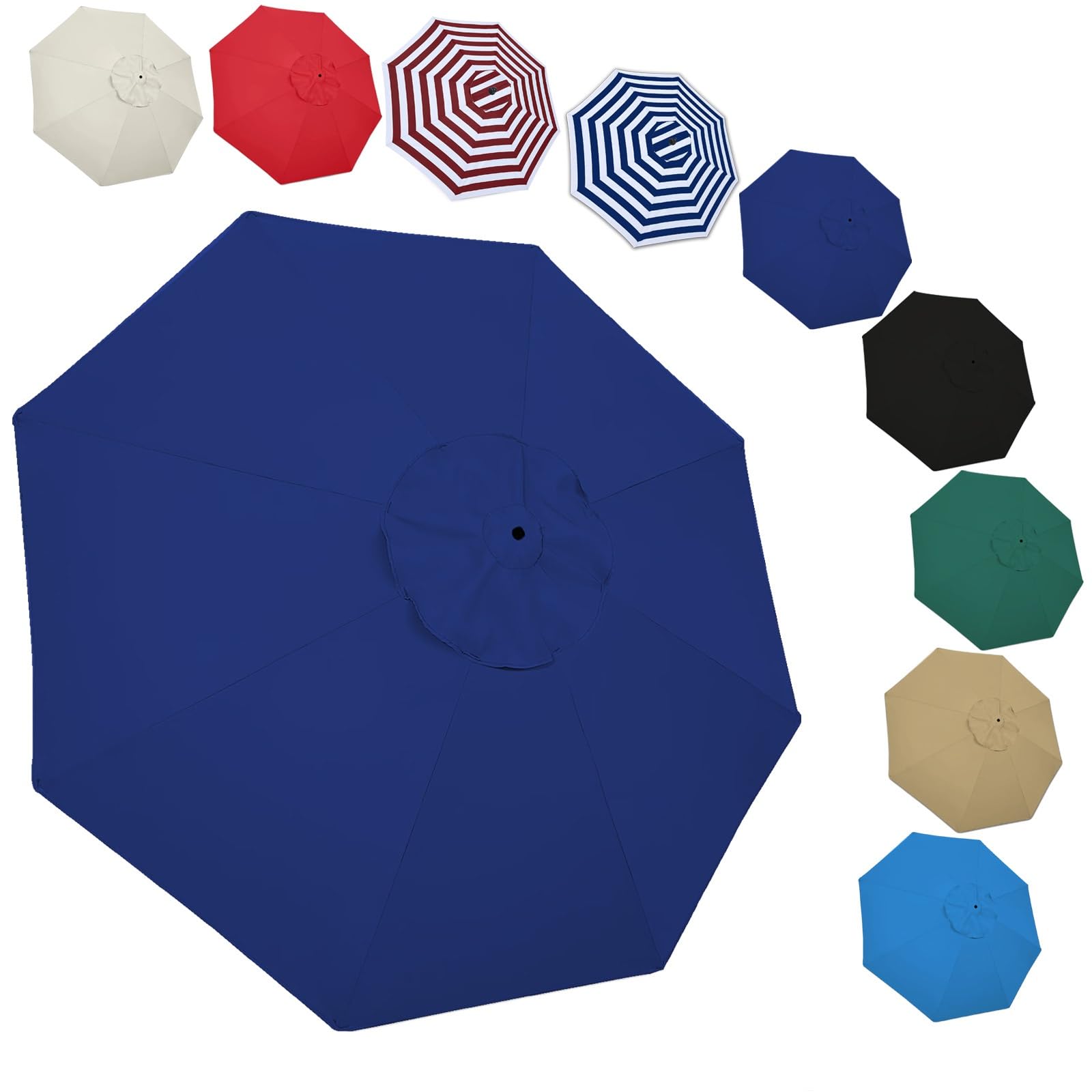 6.6ft/9ft/10ft Patio Umbrella Replacement Canopy, 6 Ribs/8 Ribs Replacement Canopy Cover Fit Outdoor Garden Market Table Parasol, UV Sun Protection And Water Resistant