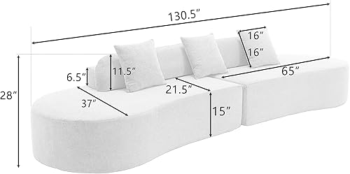 Miniatura 2 de Sofá curvo de 130.5 pulgadas para sala de estar, moderno sofá modular minimalista en nube, sofá de gran tamaño comprimido sin hueso de 3 plazas con