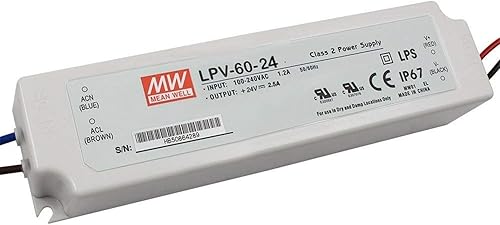 Meanwell UL 24V 60W Aprobado al aire libre LED Drive Transformador Adaptador 120 a 24 voltios DC Salida LPV-60-24
