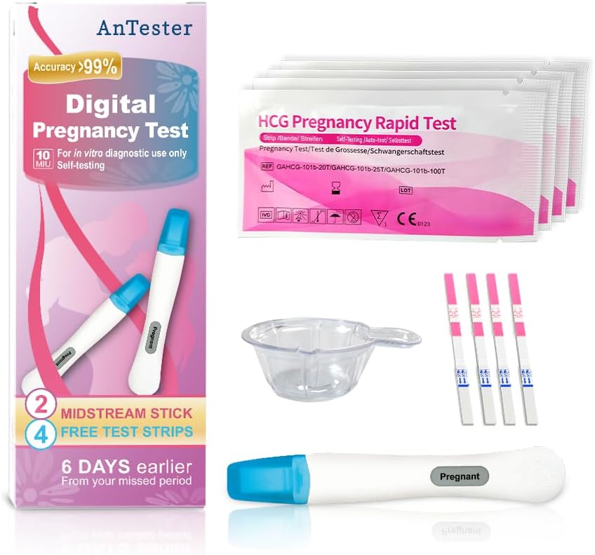 2X Early Digital Pregnancy Test Kit + 4X hcg Test Strips 10mIU/mL,at-Home Pregnancy Test Kit for Women with Easy-to-Read Results - Image 3