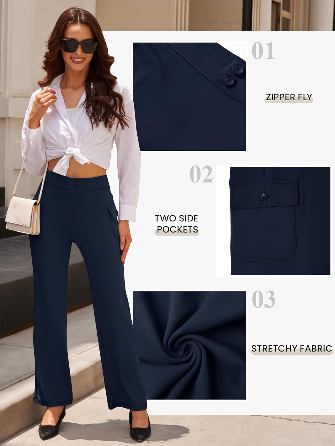 Womens High Waist Dressy Work Office Pants Stretchy Bootcut Casual Business Slacks with Pockets - Image 6
